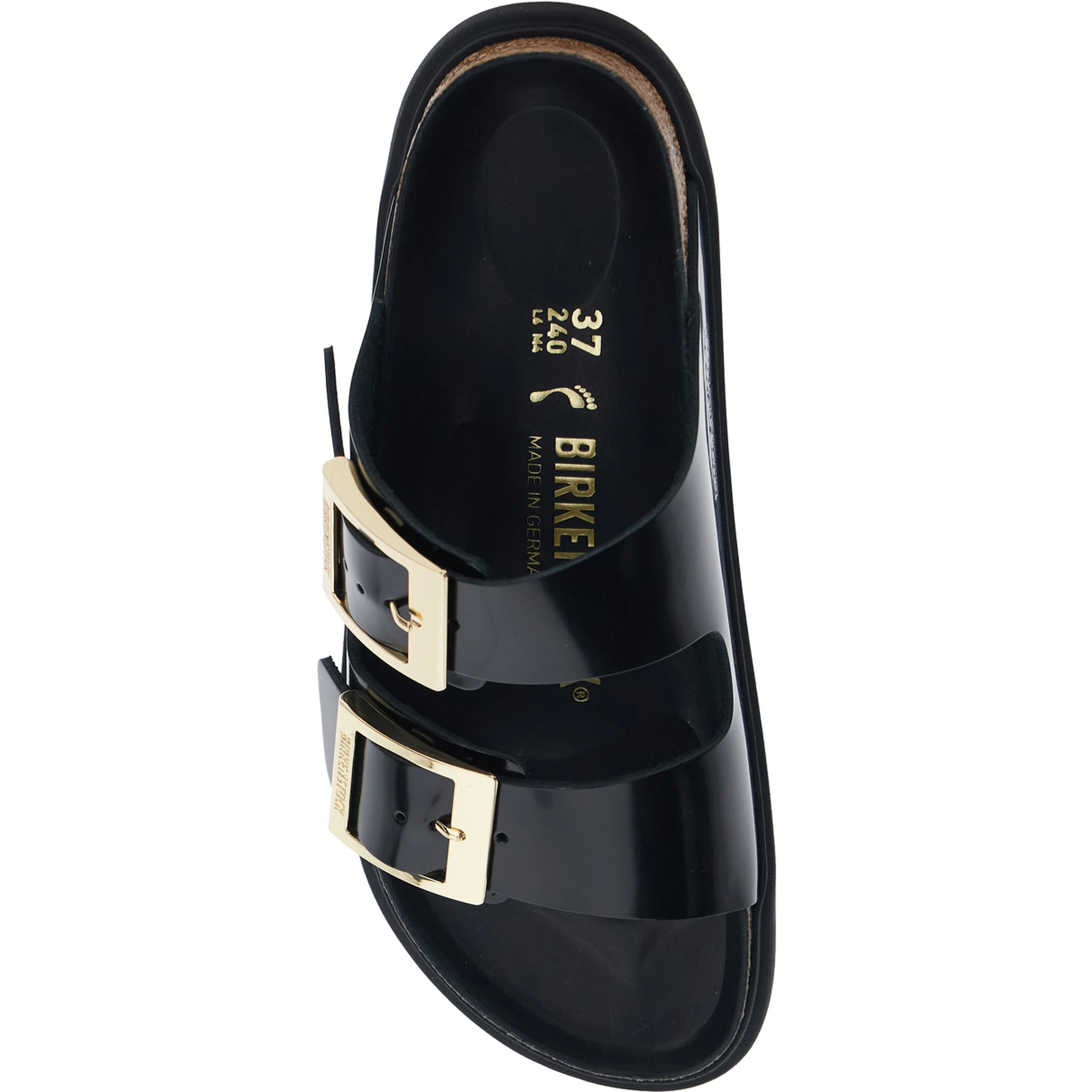 Black Arizona Sandals with Rounded Toe and Buckle Closure in Leather for Women