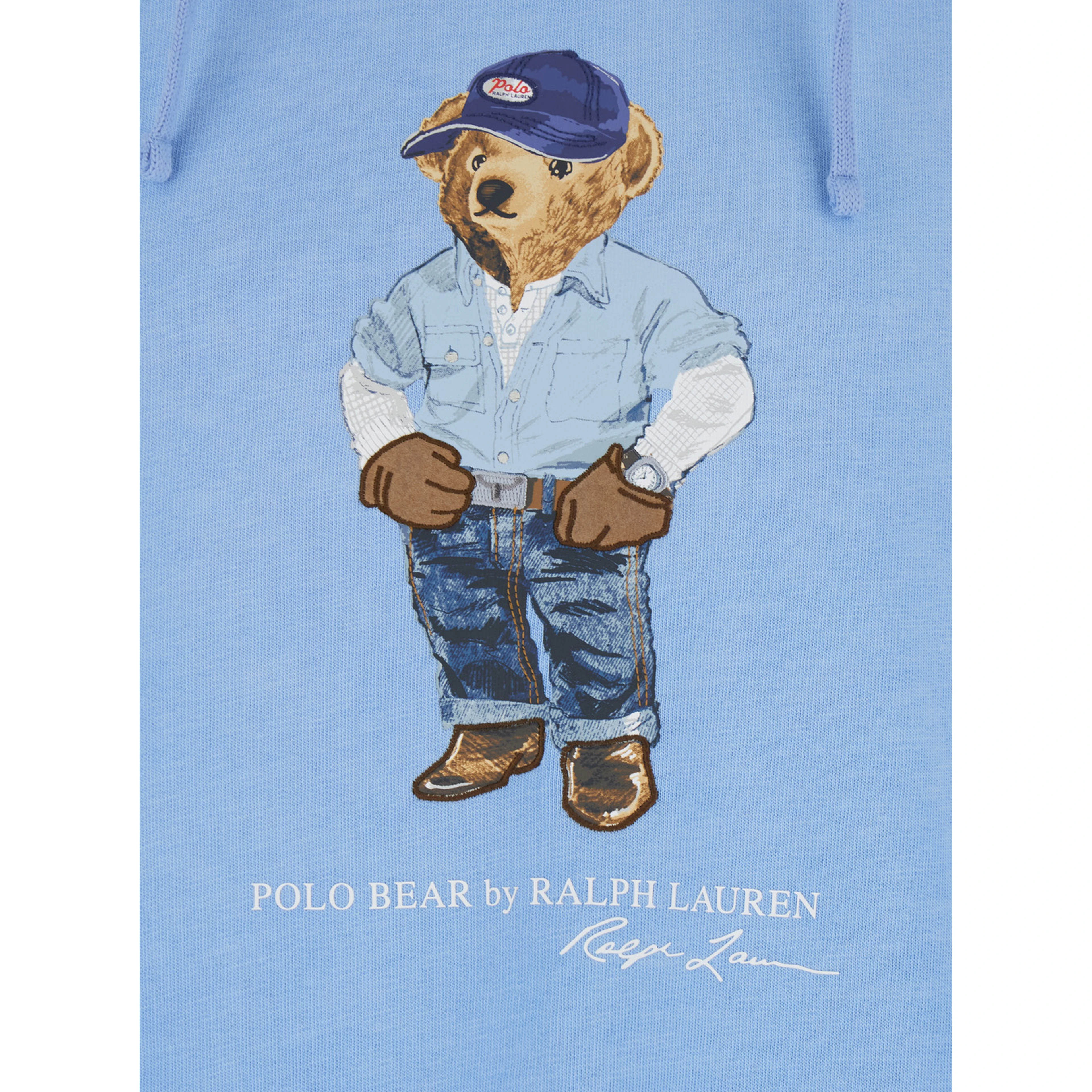 Light Blue Hoodie with Fixed Hood and Bear Logo on the Front in Cotton for Men