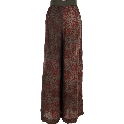 Pansy Red Pants with Elastic Waist and All-Over Print in Cupro and Viscose Blend Women