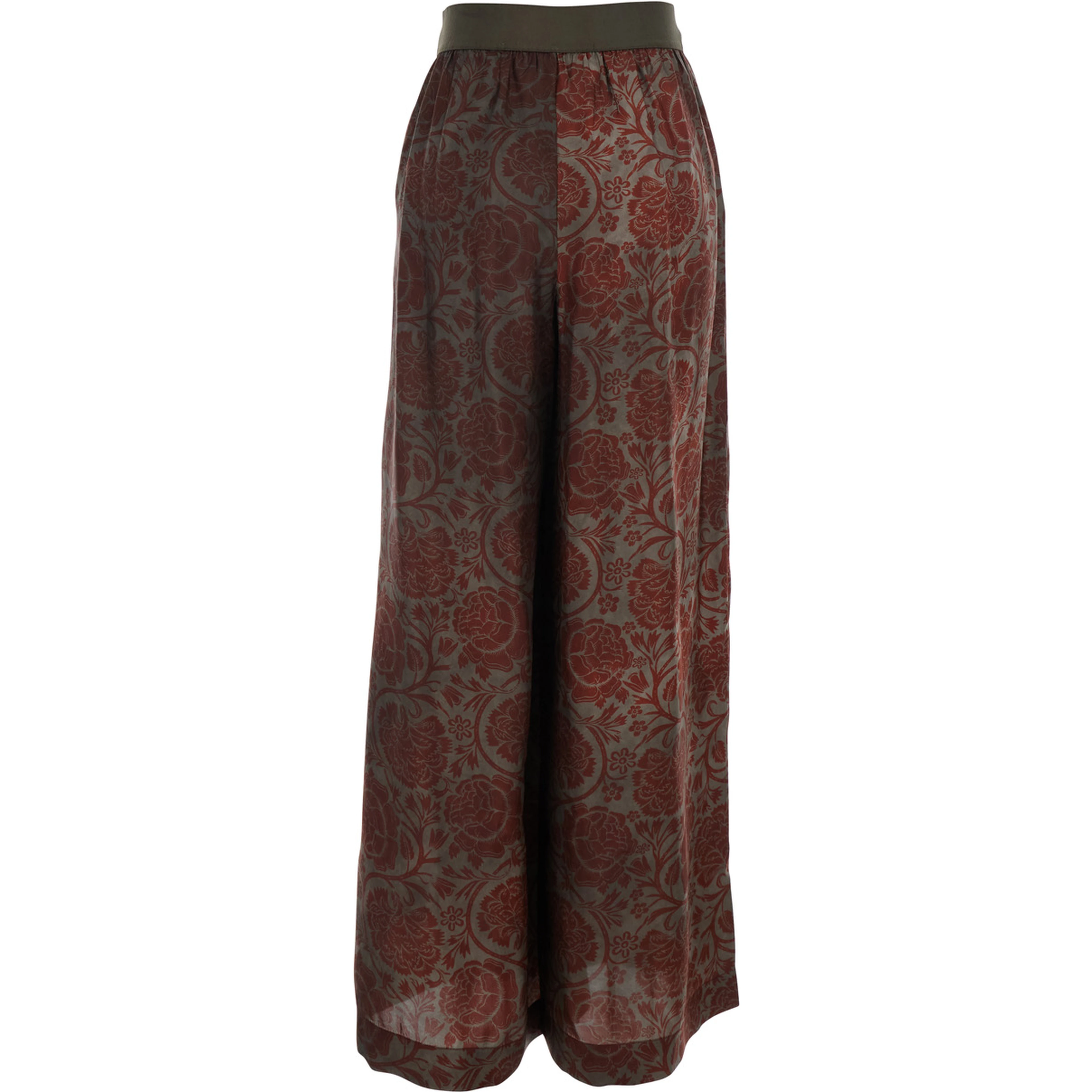 Pansy Red Pants with Elastic Waist and All-Over Print in Cupro and Viscose Blend Women
