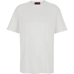 White Crew Neck T-Shirt with Tone-on-Tone Horsebit Embroidery on the Front in  Cotton Women