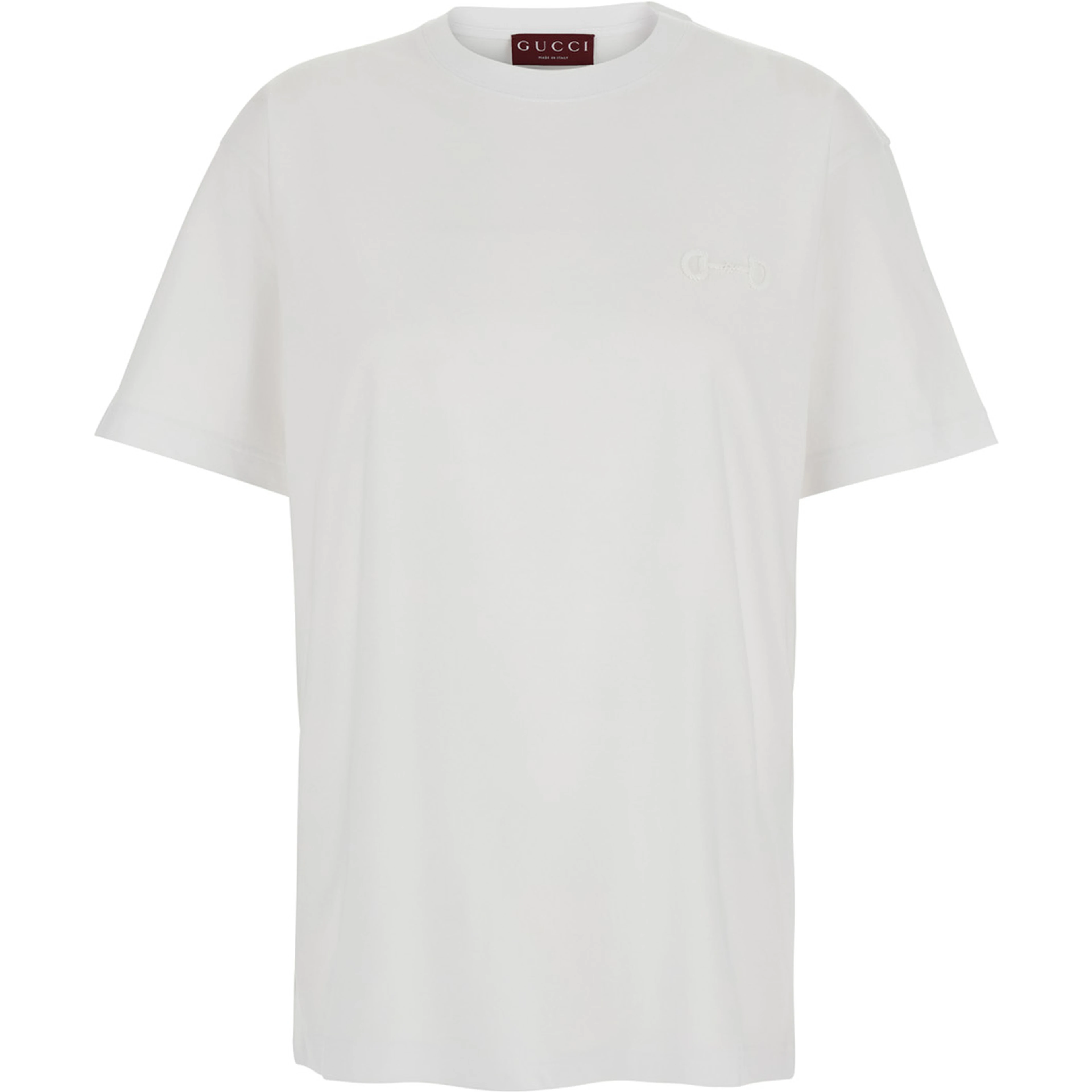 White Crew Neck T-Shirt with Tone-on-Tone Horsebit Embroidery on the Front in  Cotton Women