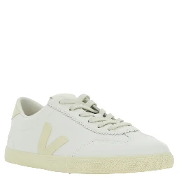 Volley White Low Top Sneakers with Embossed Logo on the Side and Logo Lettering on the Rear in Leather Unisex