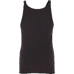 Brown Ribbed Crew Neck Top in Cotton for Men