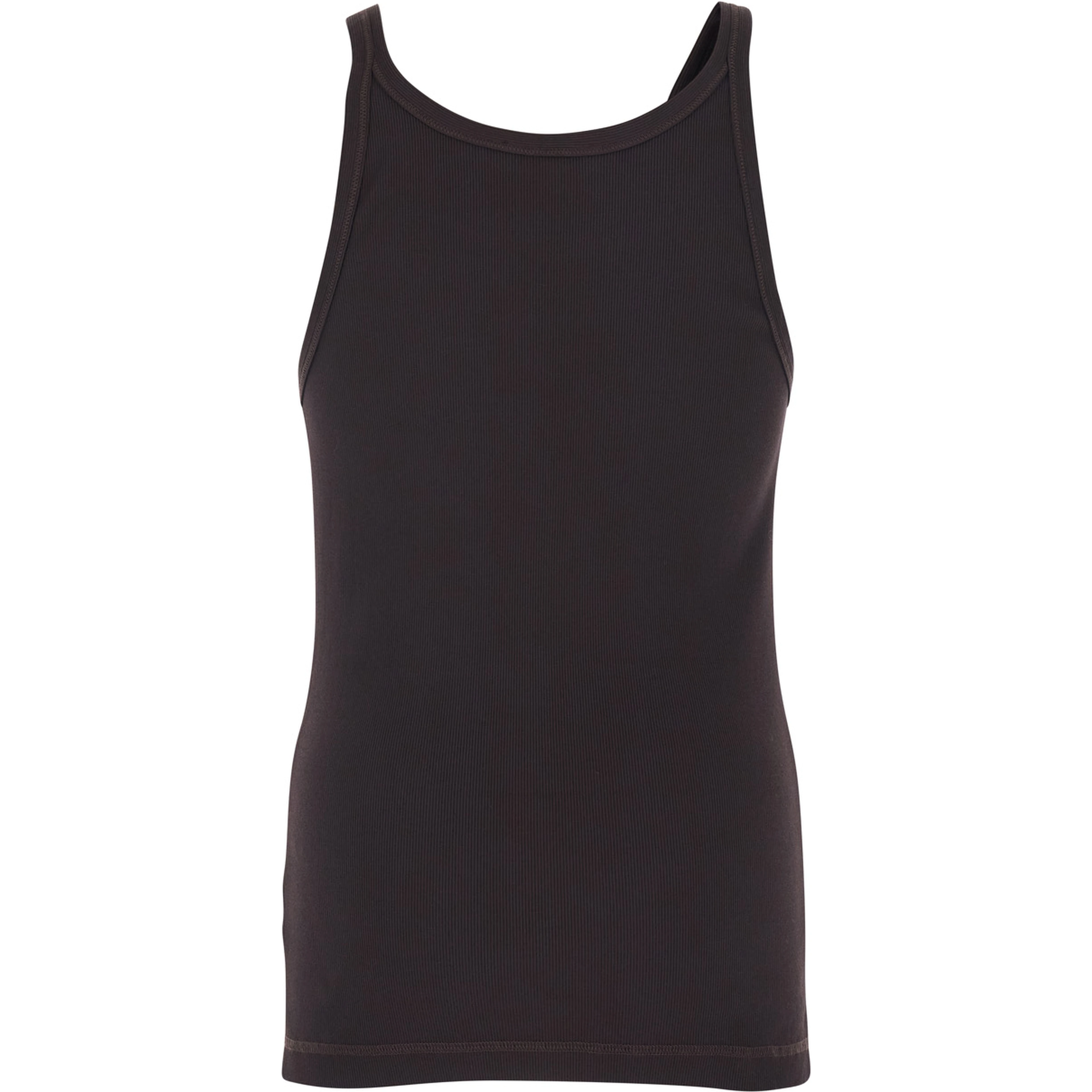 Brown Ribbed Crew Neck Top in Cotton for Men
