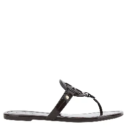Miller Black Flip Flops with Tone-on-Tone Logo in Leather for Women