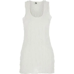 White Sleeveless top with round neckline and crinkled design in viscose for women