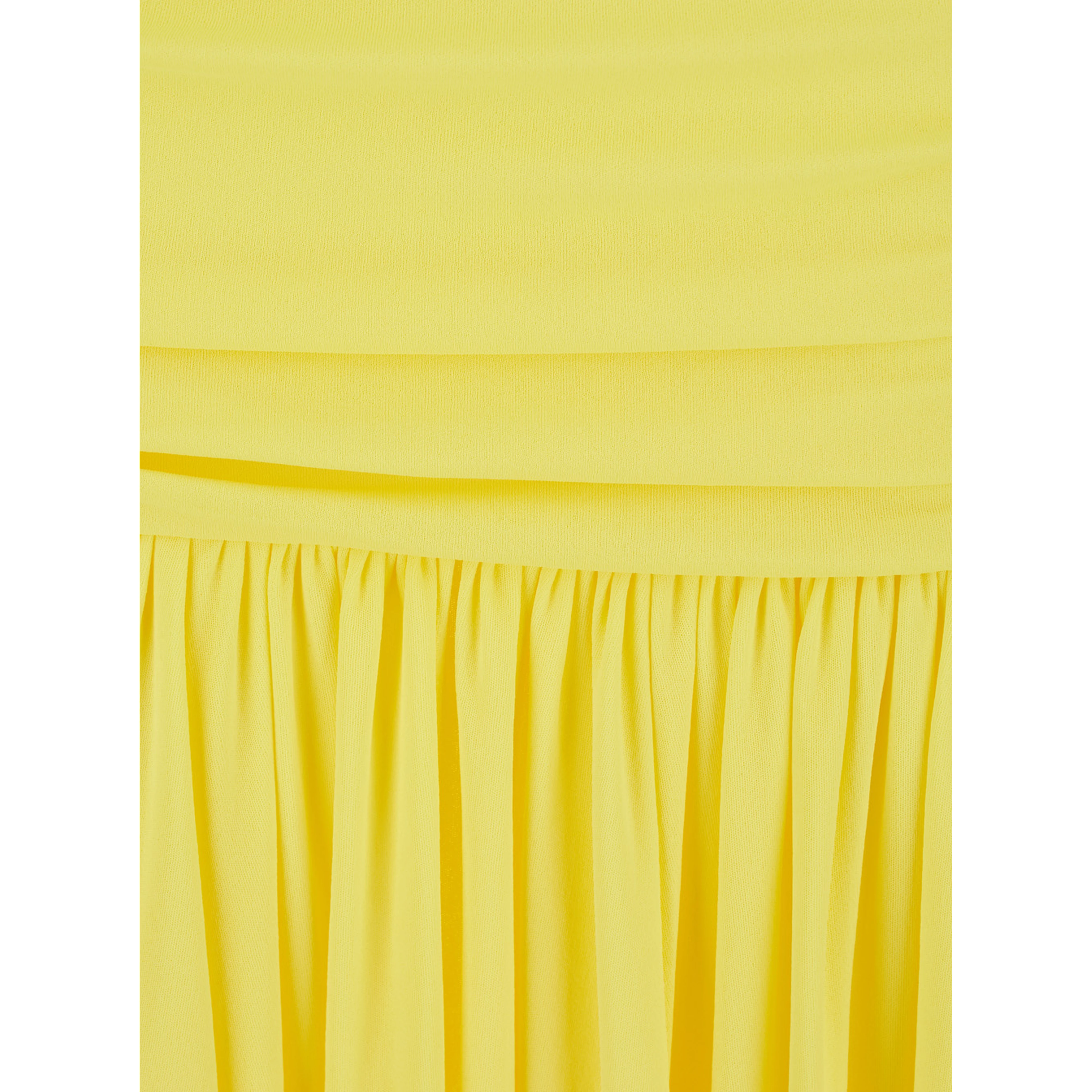 Yellow Dress with Straight Neckline and Gathered Waist in Tech Fabric for Women