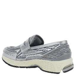LIFESTYLE Silver Colored Sneakers with Rubber Sole and logo on the front in Leather and Fabric Unisex