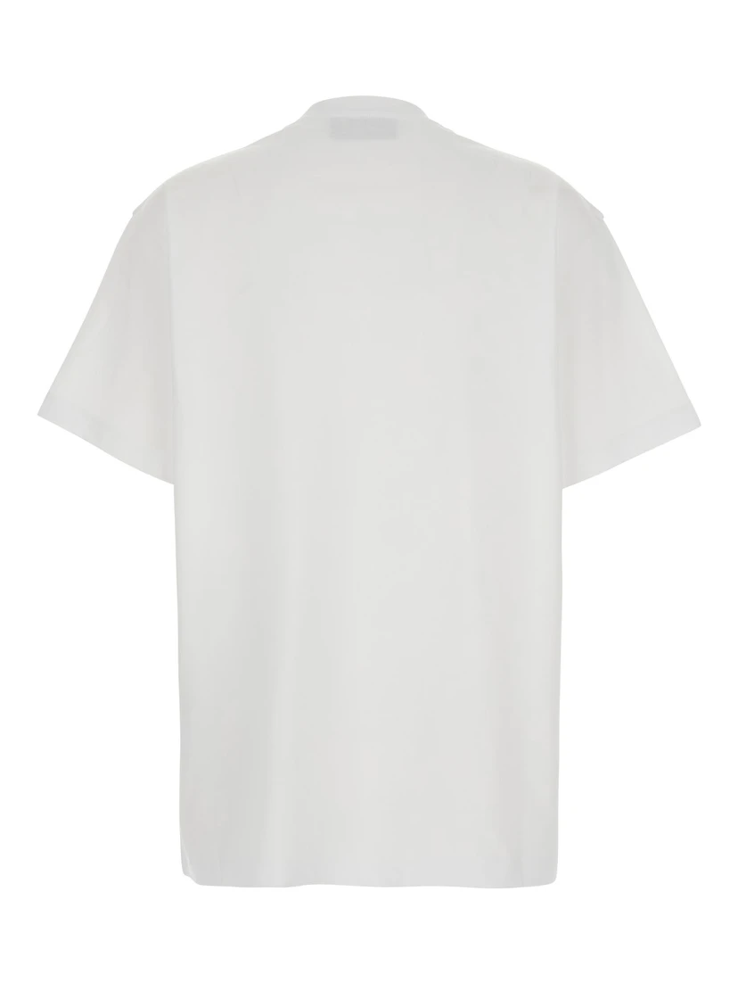 White Crew Neck T-Shirt with Tone-on-Tone Horsebit Embroidery on the Front in  Cotton Women