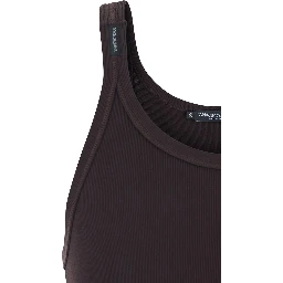 Brown Ribbed Crew Neck Top in Cotton for Men