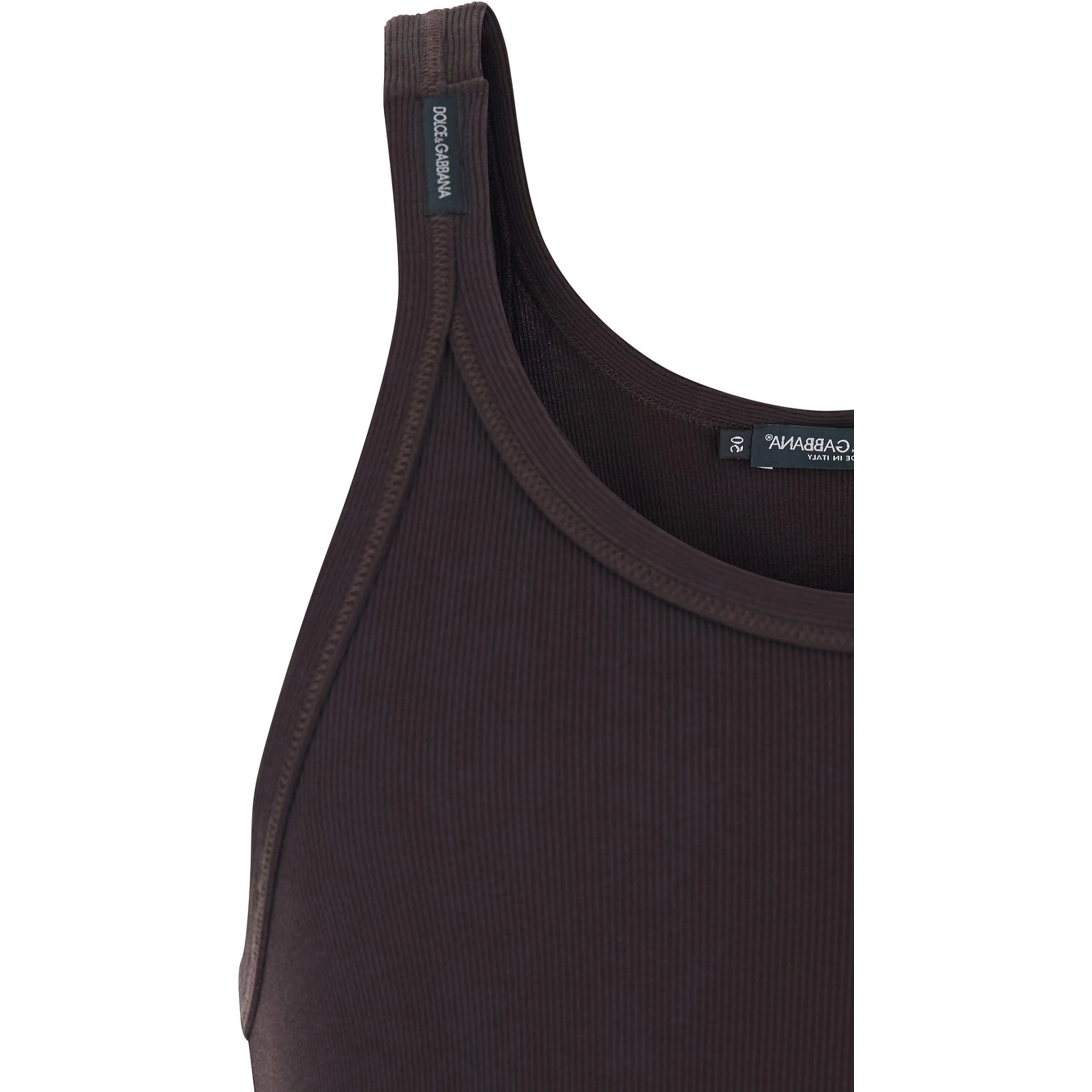 Brown Ribbed Crew Neck Top in Cotton for Men