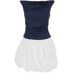Mini Dress Salina with Boat Neckline and Balloon Skirt in Multicolor Cotton Blend for Women