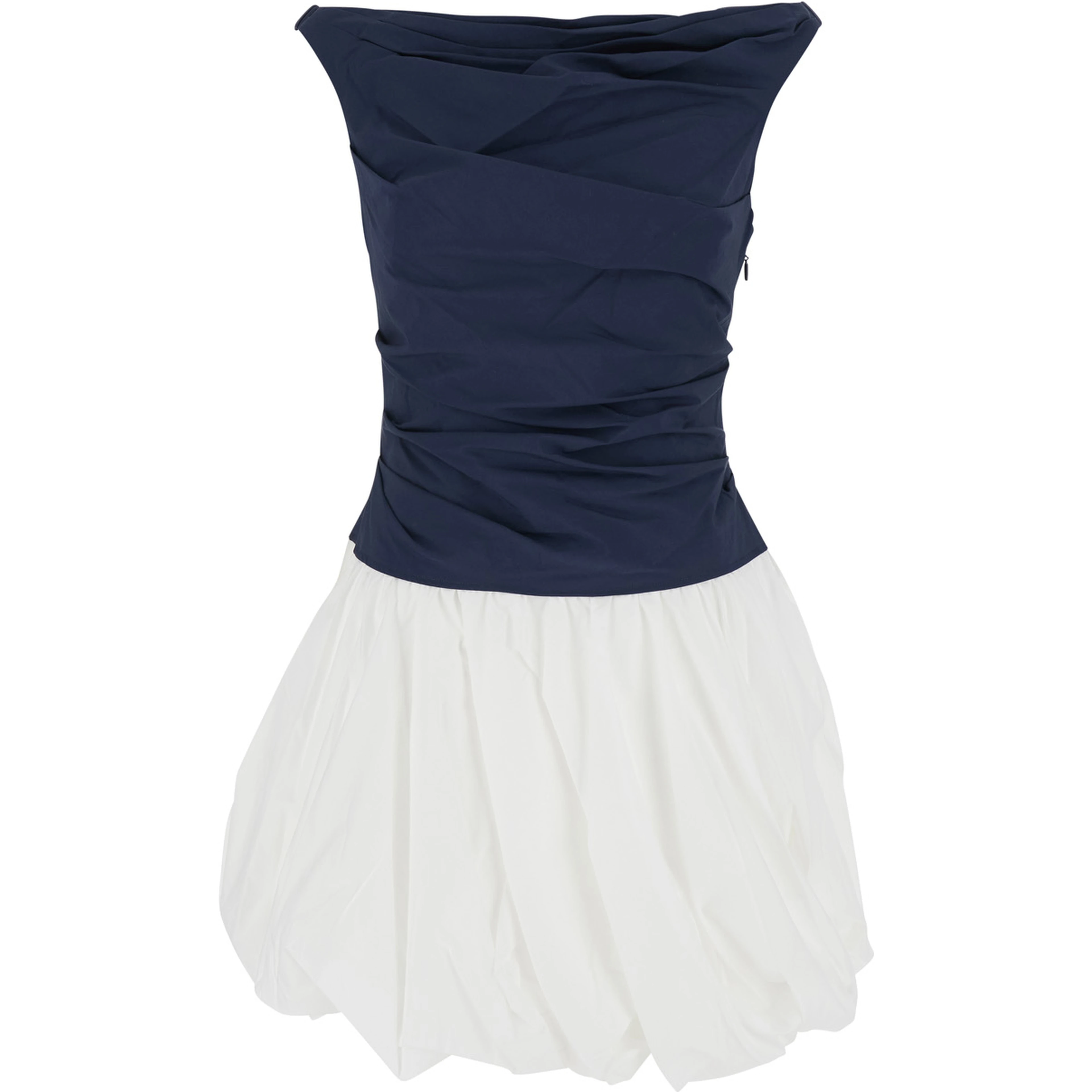Mini Dress Salina with Boat Neckline and Balloon Skirt in Multicolor Cotton Blend for Women