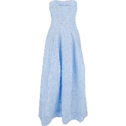 Light blue dress with all-over embroidery design and removable straps in cotton blend woman