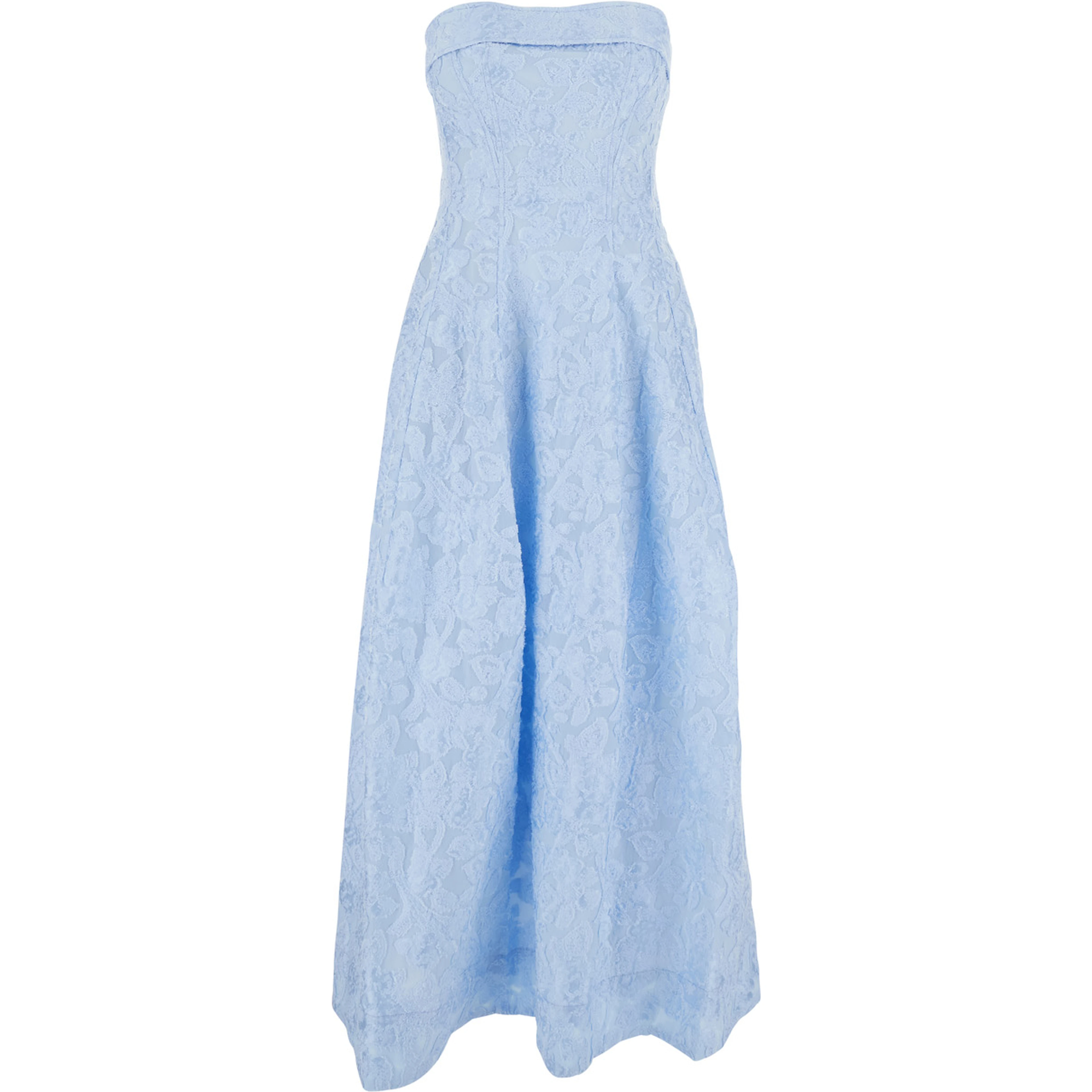 Light blue dress with all-over embroidery design and removable straps in cotton blend woman