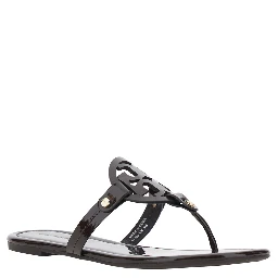 Miller Black Flip Flops with Tone-on-Tone Logo in Leather for Women