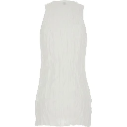 White Sleeveless top with round neckline and crinkled design in viscose for women