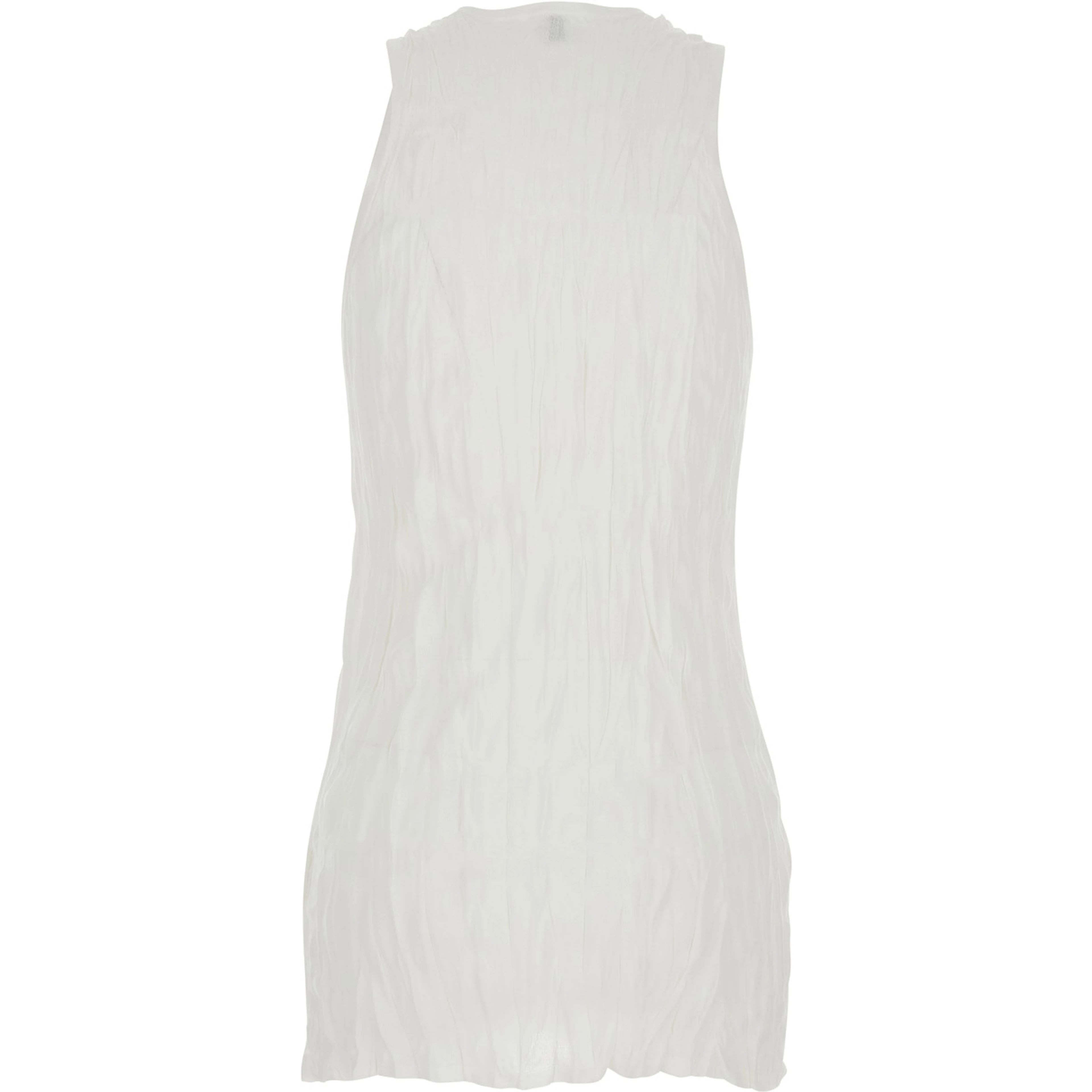 White Sleeveless top with round neckline and crinkled design in viscose for women