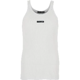 White Sleeveless Tank Top with Round Neck and Logo Patch on the Front in Cotton for Man