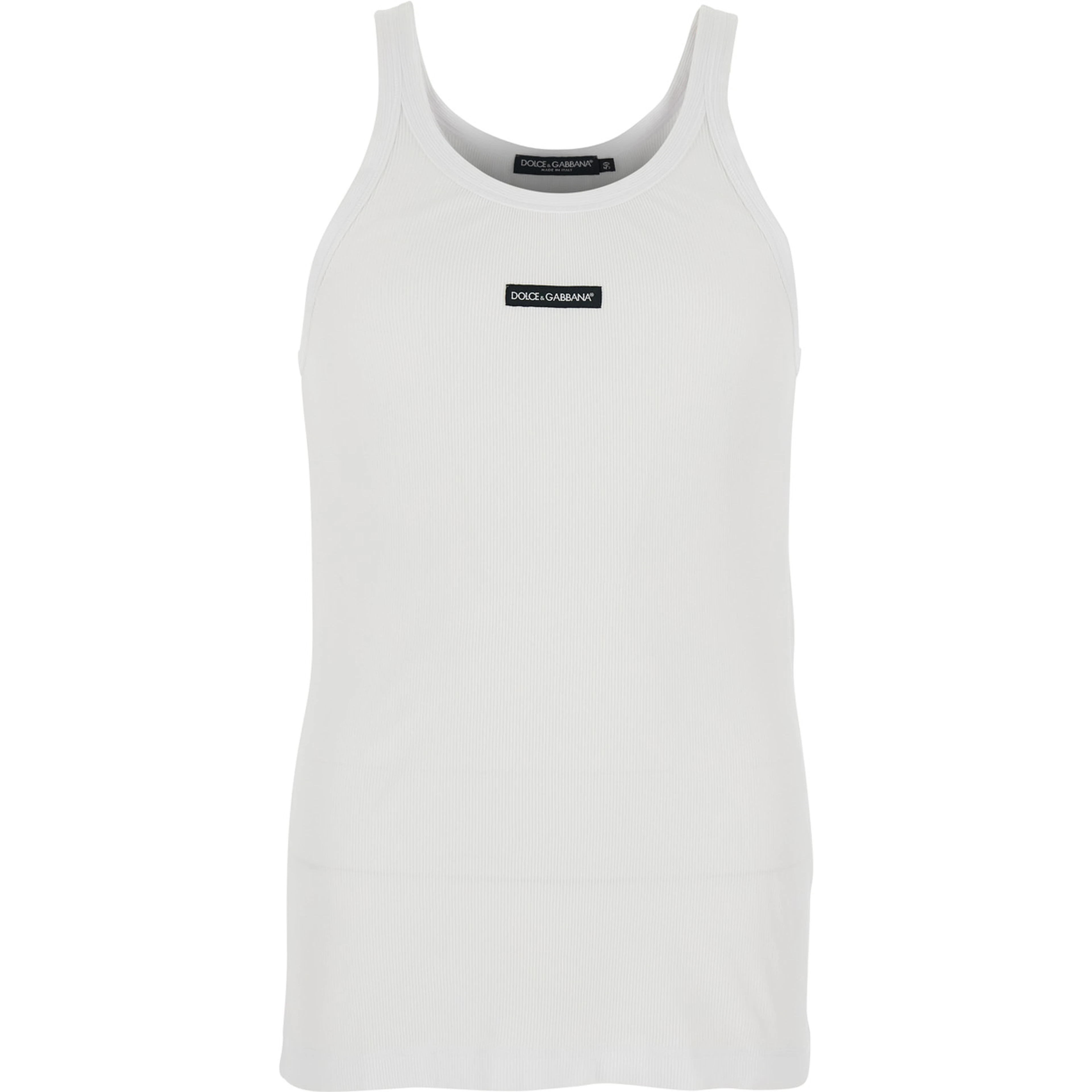 White Sleeveless Tank Top with Round Neck and Logo Patch on the Front in Cotton for Man