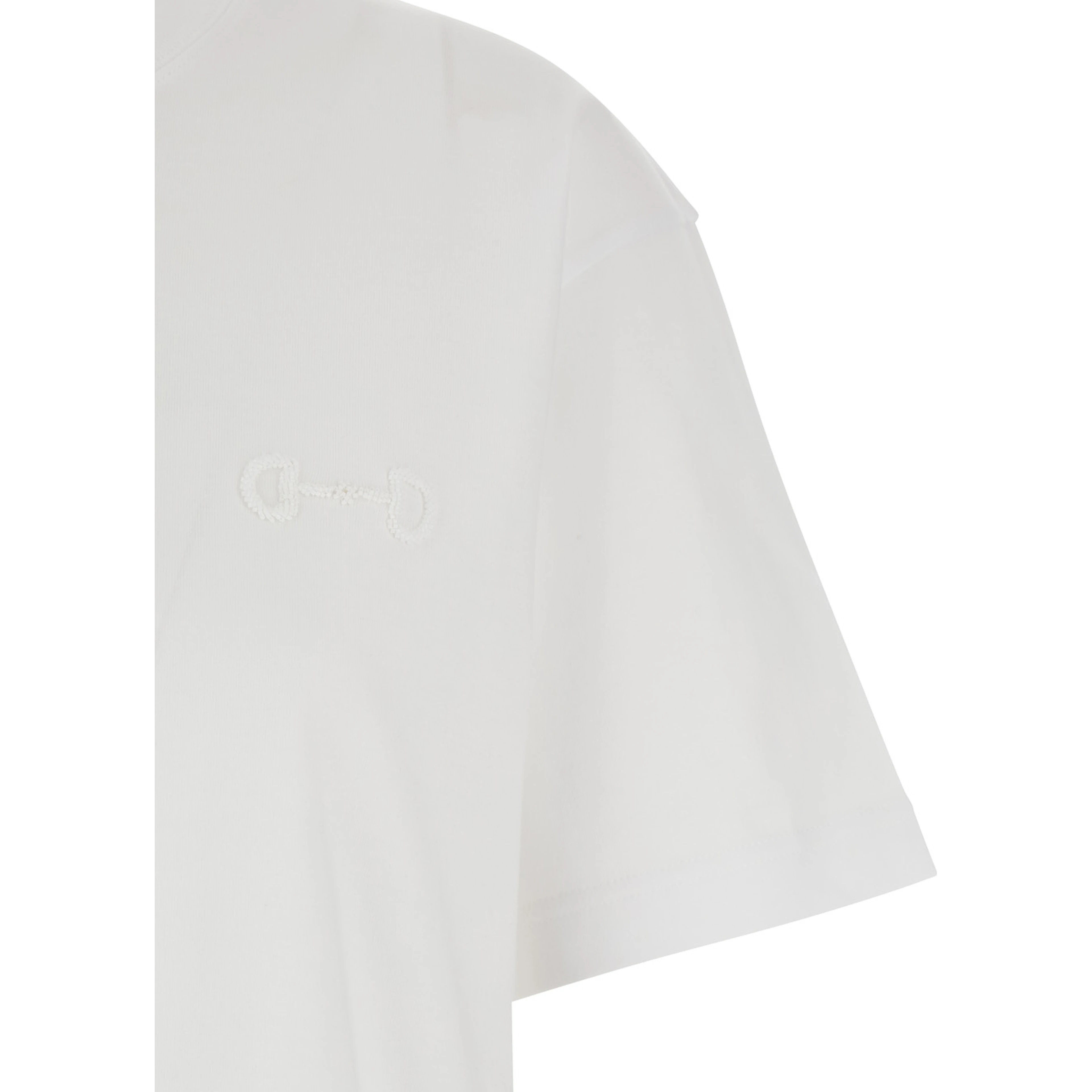 White Crew Neck T-Shirt with Tone-on-Tone Horsebit Embroidery on the Front in  Cotton Women