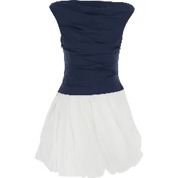 Mini Dress Salina with Boat Neckline and Balloon Skirt in Multicolor Cotton Blend for Women