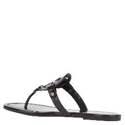 Miller Black Flip Flops with Tone-on-Tone Logo in Leather for Women