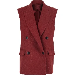 Mstaia Red Double-breasted Gilet with Front Closure in Linen for Women