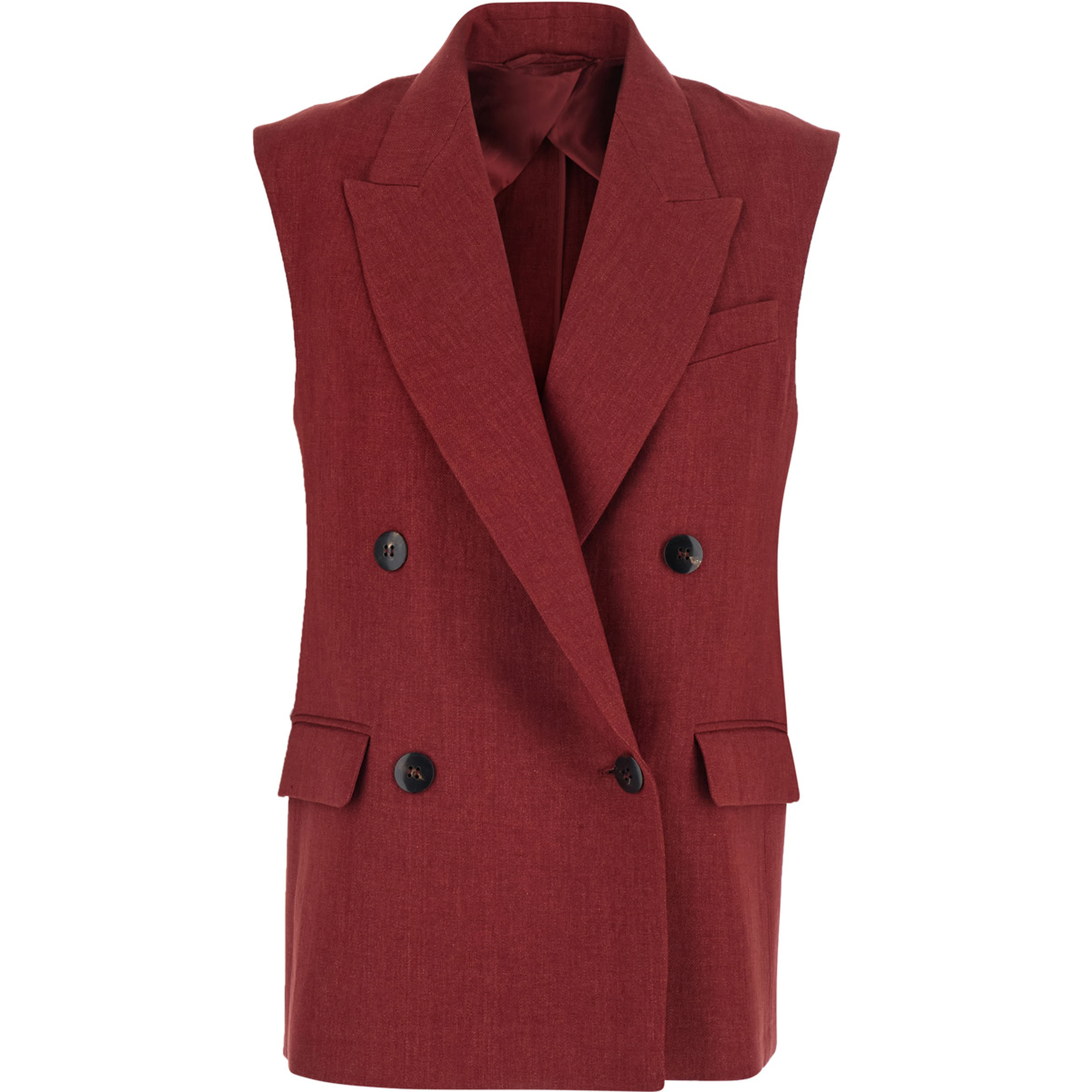 Mstaia Red Double-breasted Gilet with Front Closure in Linen for Women
