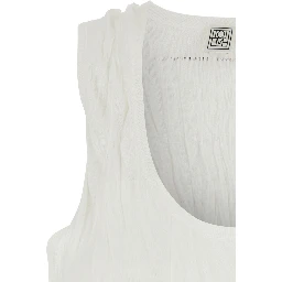 White Sleeveless top with round neckline and crinkled design in viscose for women