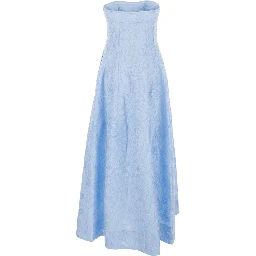 Light blue dress with all-over embroidery design and removable straps in cotton blend woman