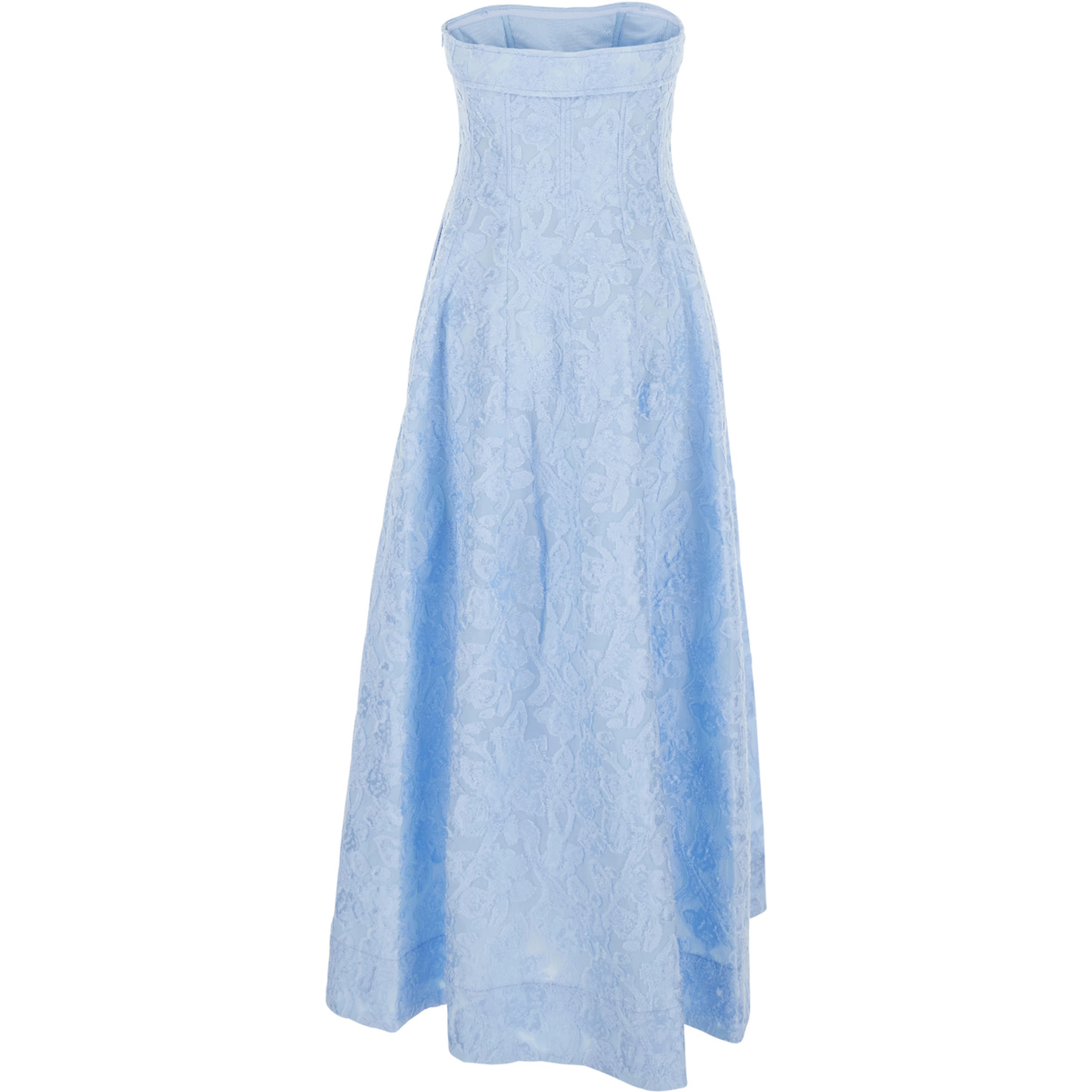 Light blue dress with all-over embroidery design and removable straps in cotton blend woman