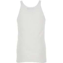 White Sleeveless Tank Top with Round Neck and Logo Patch on the Front in Cotton for Man