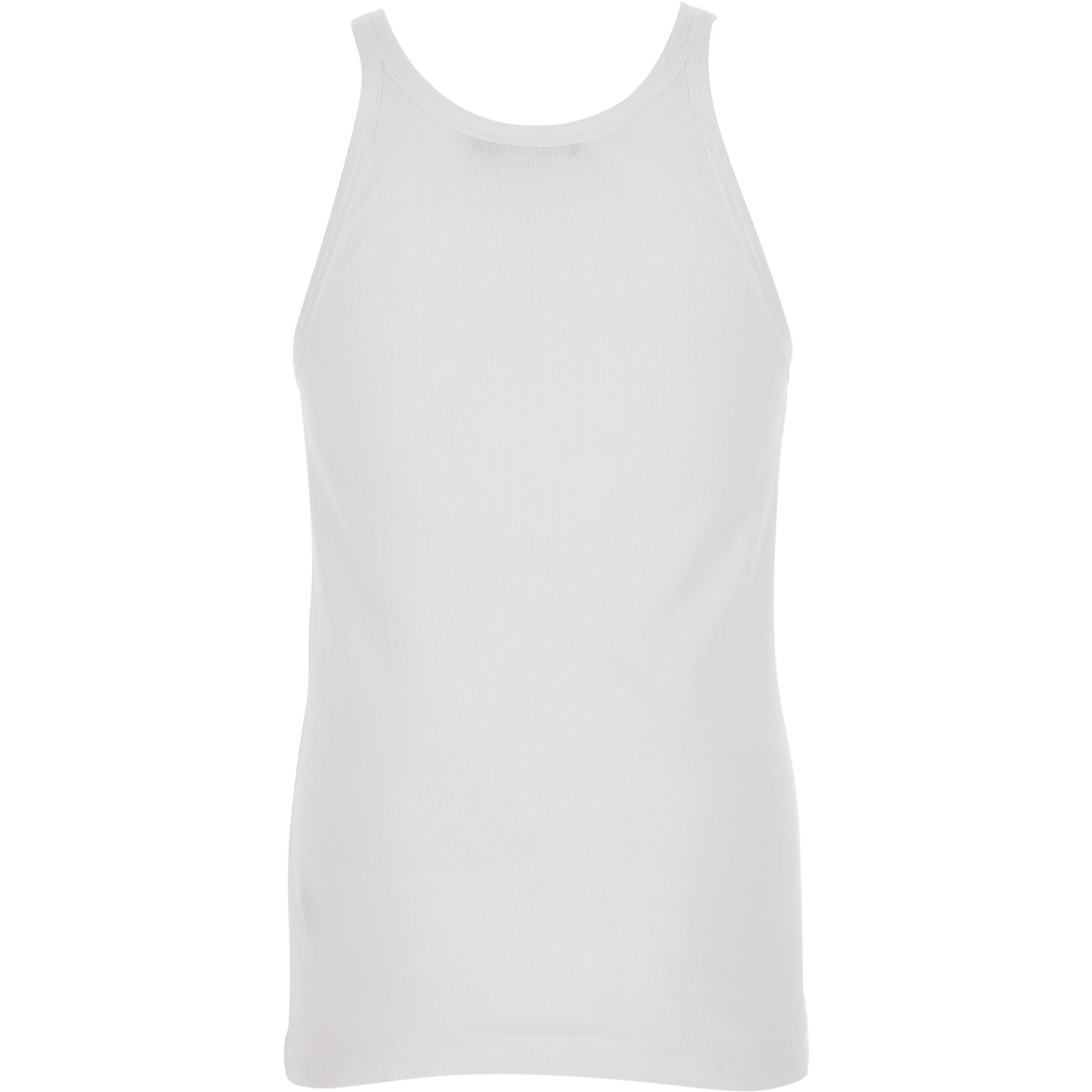 White Sleeveless Tank Top with Round Neck and Logo Patch on the Front in Cotton for Man