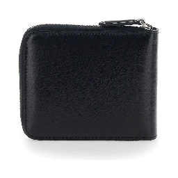 Black Card holder with Zip Closure and Front Logo in Leather for Men