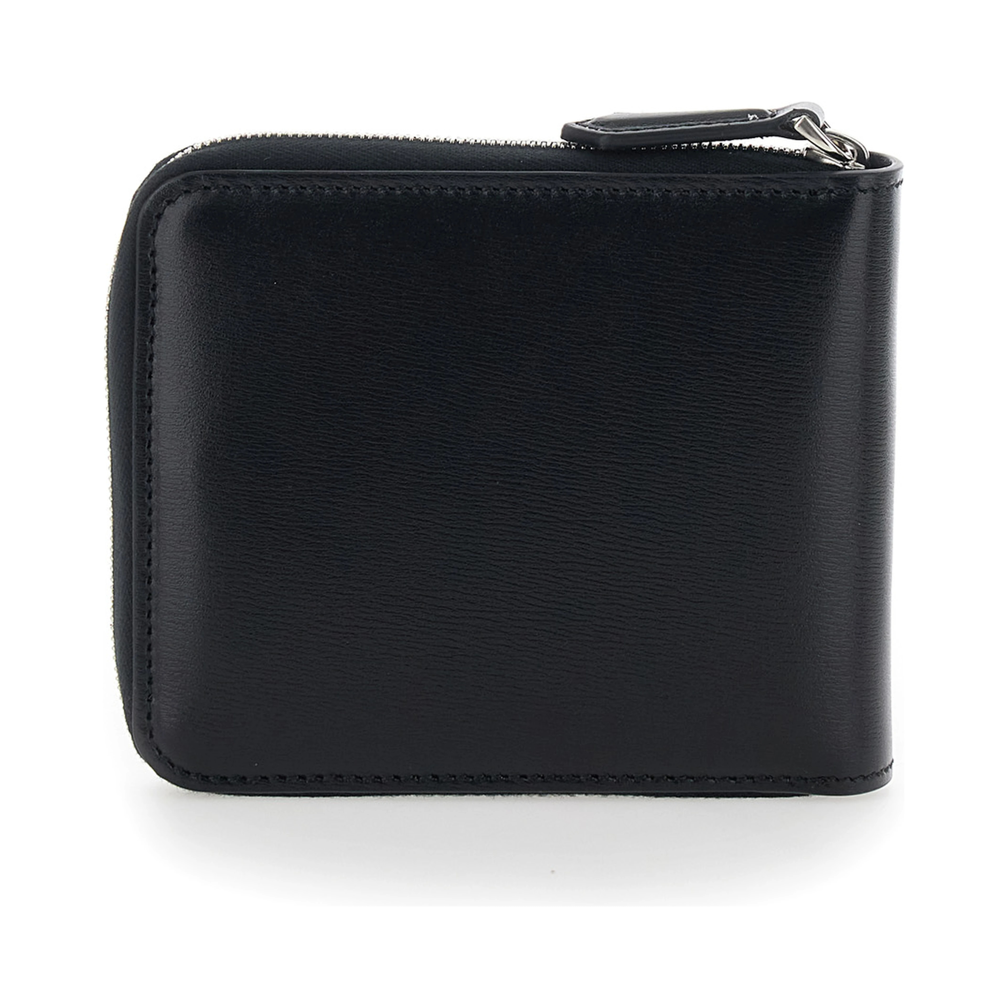Black Card holder with Zip Closure and Front Logo in Leather for Men