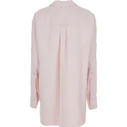 Cocco Pink Oversized Shirt with Notched Collar and Patch Pocket on the Front in Viscose for Women