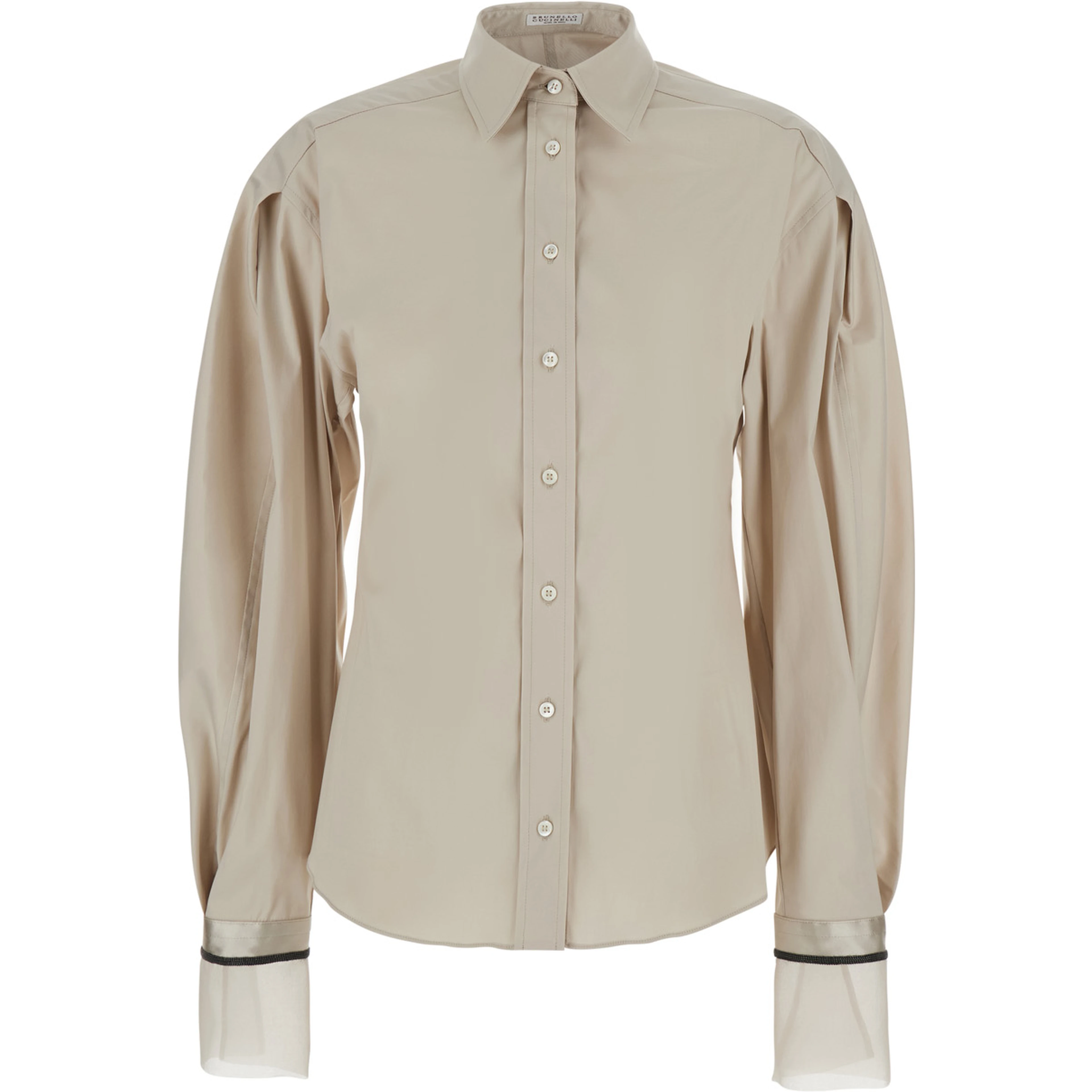 Beige Shirt with Monili decorations on the cuffs in cotton poplin women