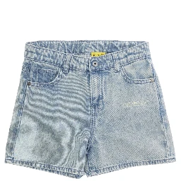 Blue Shorts with Front Logo and Back Logo Patch in Cotton for Girls
