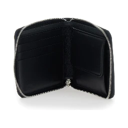 Black Card holder with Zip Closure and Front Logo in Leather for Men