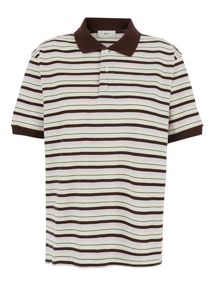 Multicolor Polo Shirt with Embroidered Logo Lettering on the Front and All-Over Stripes in Cotton for Women