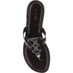 Miller Black Flip Flops with Tone-on-Tone Logo in Leather for Women