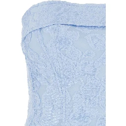 Light blue dress with all-over embroidery design and removable straps in cotton blend woman