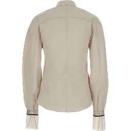 Beige Shirt with Monili decorations on the cuffs in cotton poplin women