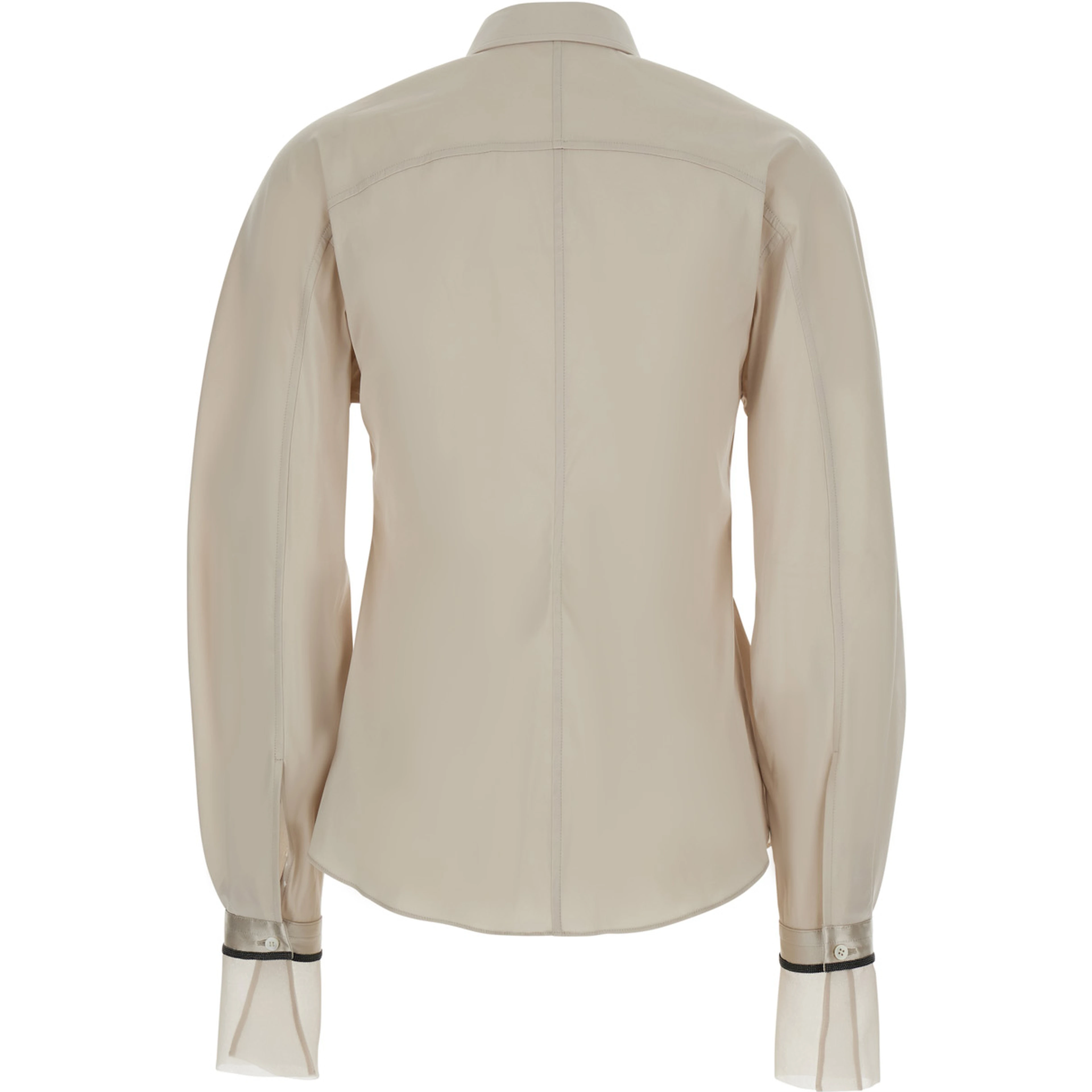 Beige Shirt with Monili decorations on the cuffs in cotton poplin women