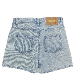 Blue Shorts with Front Logo and Back Logo Patch in Cotton for Girls