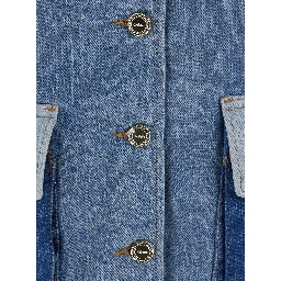 Blue Jacket with classic collar with fringed details and patchwork design in denim for women