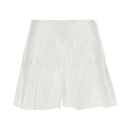 White Flowing Striped Shorts in Viscose and Cotton for Women