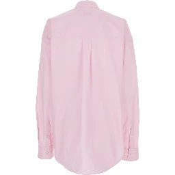 Pink Shirt with classic collar and stud decoration on the front in cotton for women